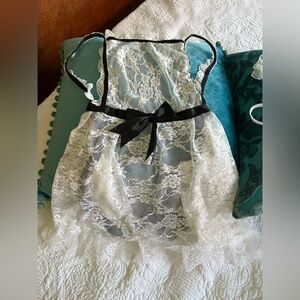 Elegant White Lace Lingerie  with Black Accents